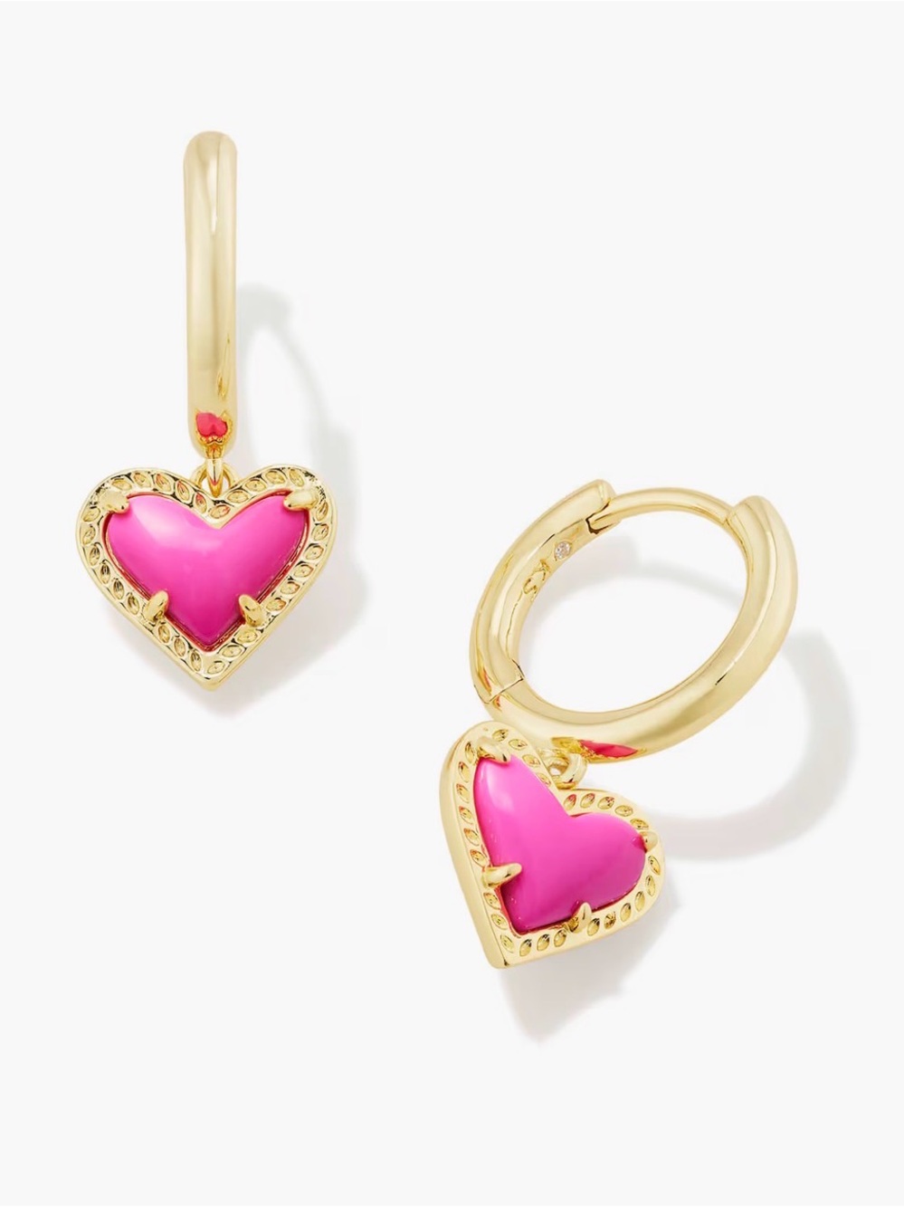 Kendra Scott Ari Heart Gold Huggie Earrings Neon Pink Magnesite